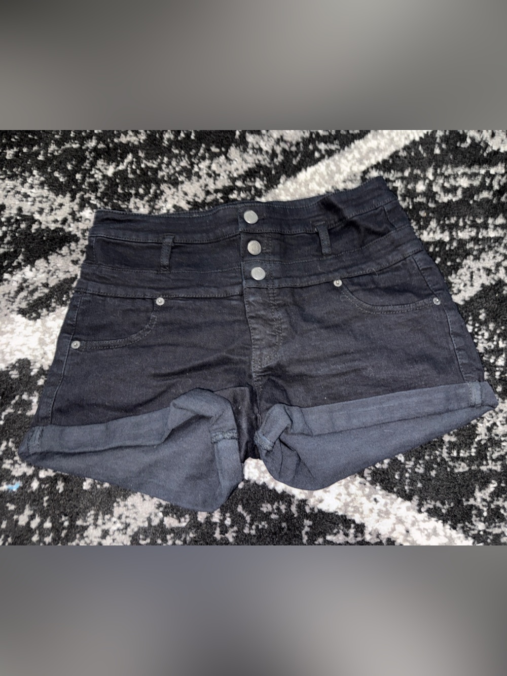 High-Rise Black Denim Roll-Cuff Shorts